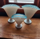 3 Vintage Fenton Glass Aqua Crest Fan Vase