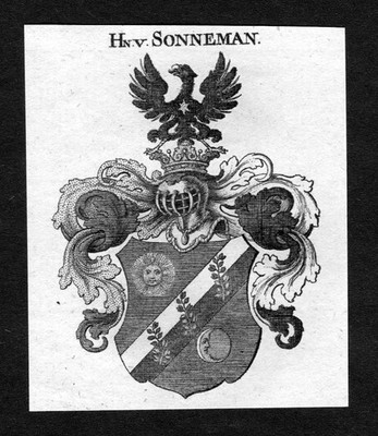 1820 - Sonneman Wappen Adel coat of arms heraldry Heraldik Kupferstich