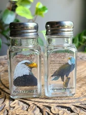 American Expedition Bald Eagle Salt & Pepper Shakers Glass Wildlife NIB