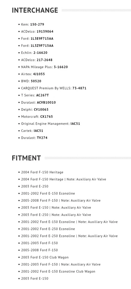 Idle Air Control Valve - FORD F-150, E-150 4.2L V6 (2001-08) Carquest AEA1007 - Изображение 3 из 3