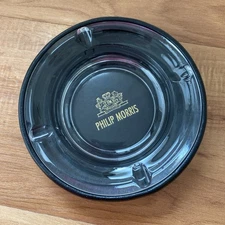 Vintage Philip Morris Glass Ashtray With Leather Trim - Collectors Piece