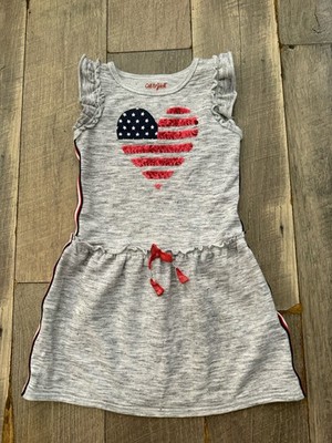 Cat & Jack gray USA heart flag 4th of July dress XS 4-5