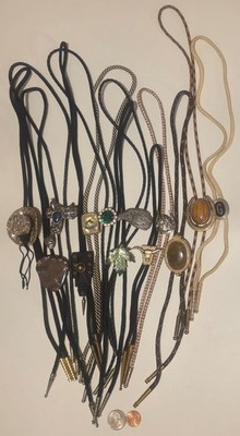 Vintage Lot of 13 Metal Bolo Ties, Nice Designs, Cowboy Hat, Saddle, Turquoise