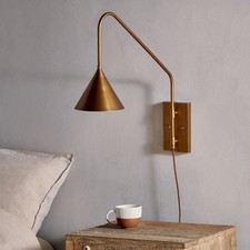 Image of Nkuku Thottam Plug In Swing Arm Wall Light in Antique Brass RRP £185.00