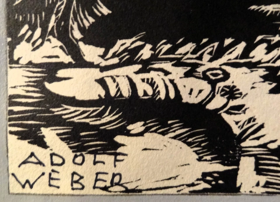 Adolf Weber-Scheld: Rehe - Original Holzschnitt - Bild 2 von 4
