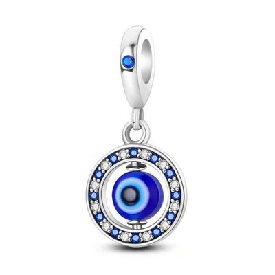 Blue Enamel Evil Eye Rotatable Protective Charm Sterling Silver S925 Hallmarked