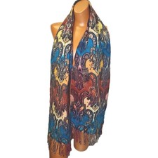 Vtg Germany Fraas Feel Cashmink Fringed Scarf Colorful Pailsey Acrylic Knit Boho