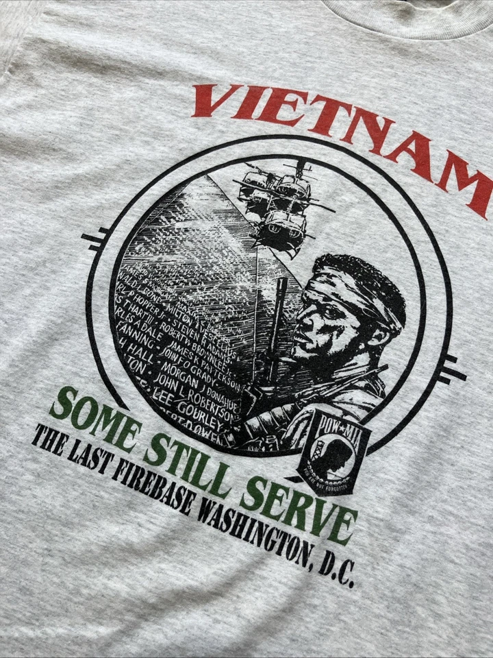 Vintage 90s Vietnam War POW MIA Firebase Washington Single Stitch Shirt Gray XL - Image 3 of 4