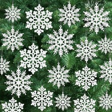 24PCS Snowflake Ornaments, Christmas White Snowflakes Tree Decorations, Plast...