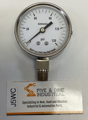 Grainger 4CFW4 Ammonia Pressure Gauge 2-1/2'', 0-150 PSI 1/4'' NPT