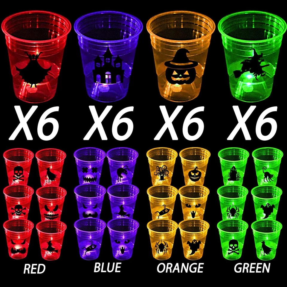 Paquete de 24 tazas brillantes de Halloween - 16 23 unidades (paquete de 1), rojo, azul, verde, naranja Foto 3 de 4
