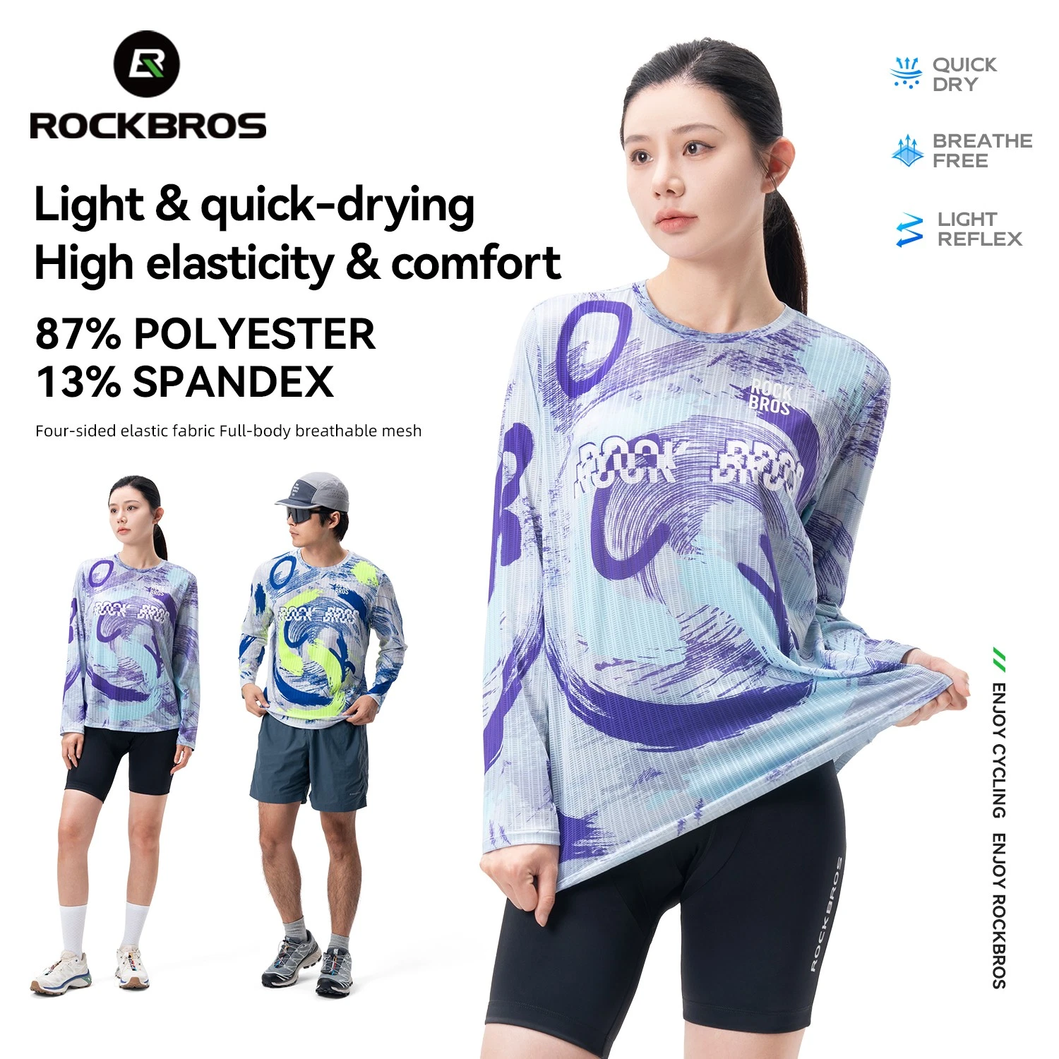 ROCKBROS Casual Cycling Jersey Elastic Breathable Long Sleeves Jersey Unisex