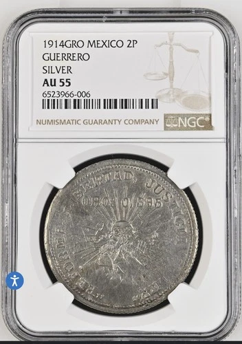 Mexico Revolutionary 1914GRO Guerrero Silver 2 Pesos AU 55 NGC 006