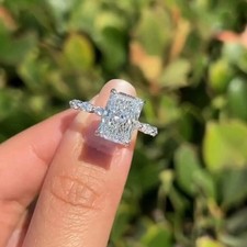 3 CT Radiant Cut Hidden Halo VVS1 Moissanite Engagement Ring 925 Sterling Silver