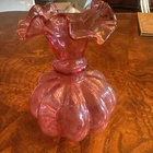Small Vintage Fenton Ruffled Top Cranberry Pink Glass Vase Hand Made In USA