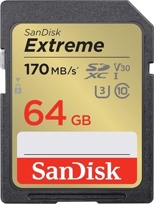 SanDisk Extreme SDXC Speicherkarte 64GB UHS-I V30 170MB/s 4K UHD wasserdicht