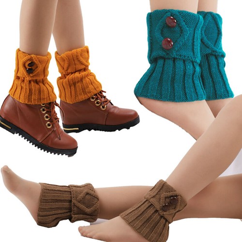 Damen Häkel Bündchen Strick Topper Knopf Stiefel Socken Stulpen Kurzstrumpf - Bild 6 von 33