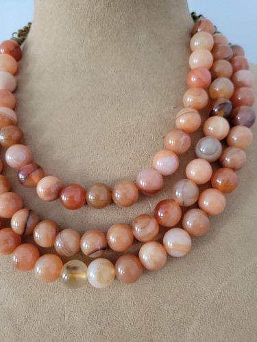 Vintage Orange Stone Layered Beaded Necklace Multi Strand Heavy weight 211g 16" - Picture 6 of 10