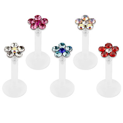 Lippenpiercing aus Bioflex Labret Monroe Multi Kristall Blume Schmuck Piercing