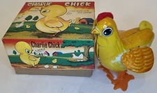 Vintage Wind Up Kanto Toys Charlie Chick Walks Cackles Tin Litho Japan Box