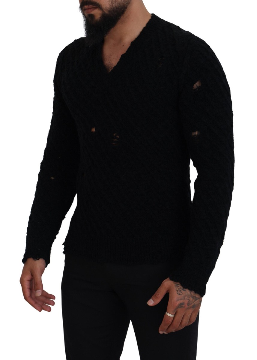 DOLCE & GABBANA Sweater Black Wool V-neck Knitted Pullover IT54