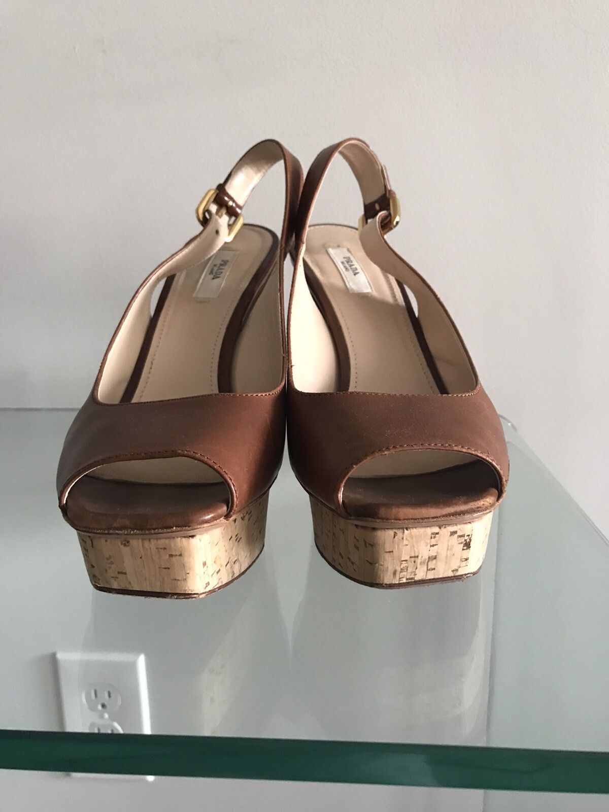 AUTHENTIC PRADA LEATHER HEELS PLATFORM SANDALS SI… - image 5