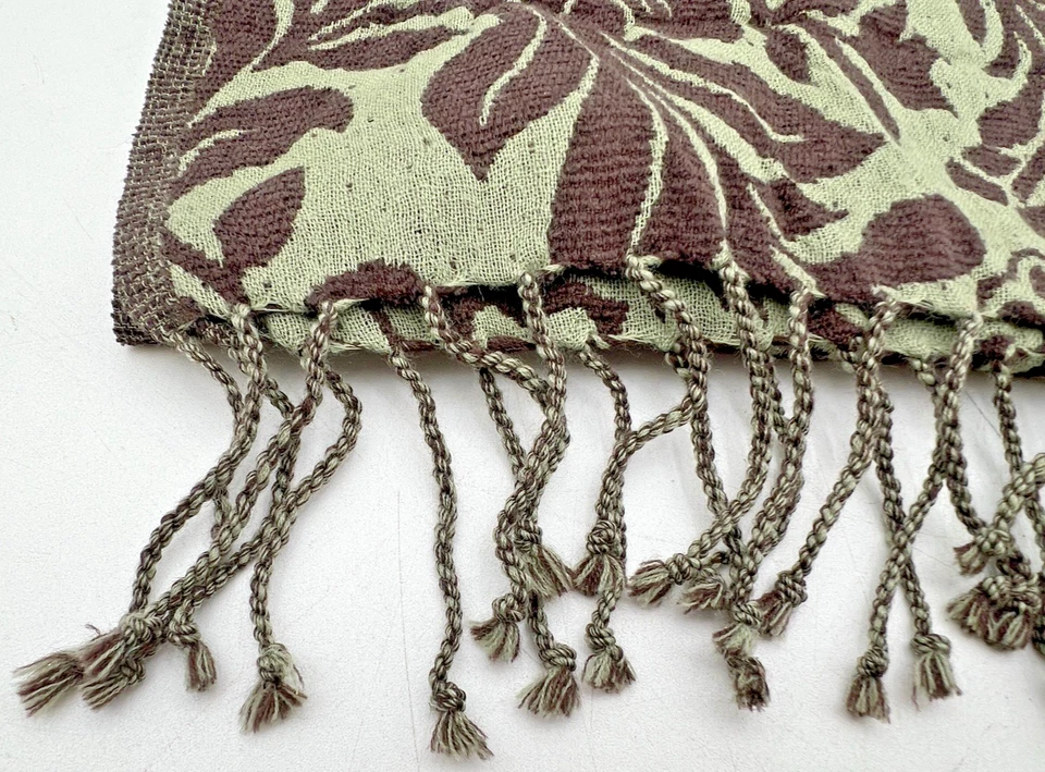 BUFANDA MUJER ACEITOSA LANA/VISCOSA MARRÓN Y VERDE FLORES 54" X 19,5" Foto 3 de 4