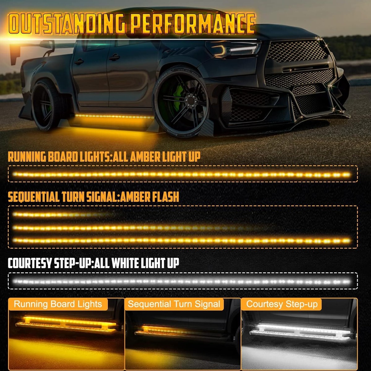 2X 70 Truck Running Board LED Light Side Step Strip Bar White Amber 2X 70 Truck Running Board LED Light Side Step Strip Bar White Amber