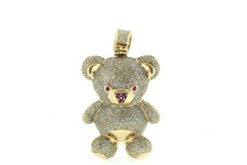 Teddy Bear Pendant 10K Gold, Diamond chips, Ruby chips