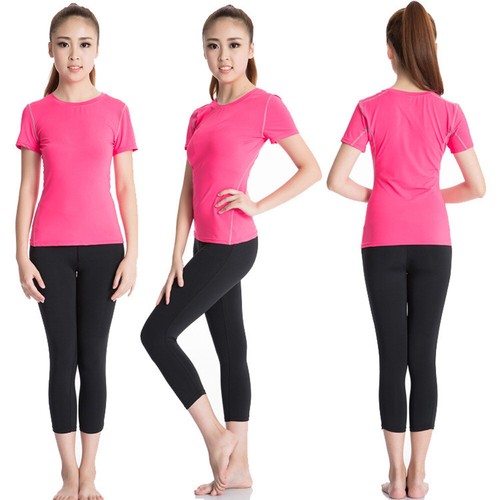 Women Short Sleeve T-Shirt Yoga Stretch Activewear Athletic Sportswear Quick Dry - Picture 8 of 16