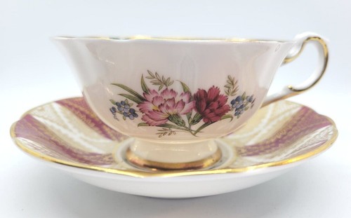 Juego de platillos de taza de té floral Paragon clavel marrón turquesa inigualable-DE COLECCIÓN - Imagen 3 de 12