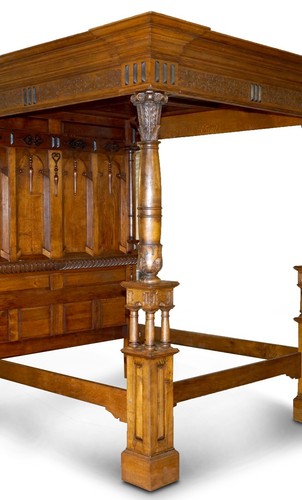 MONUMENTAL 3 METER EMPEROR ANTIQUE CIRCA 1880 CARVED ENGLISH BURR OAK TESTER BED - Picture 7 of 24