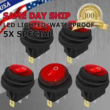 X5 Waterproof Rocker Switch Toggle DC Red LED Light Car Auto Boat Round SPST 12V