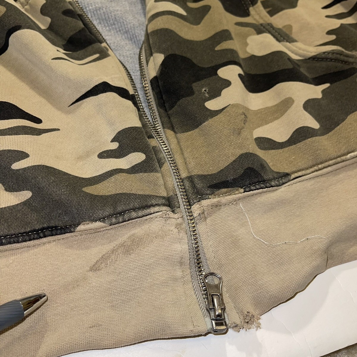 VTG Zip Up Hoodie Thermal Lined Camouflage Camo Mens M L