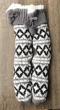 Women's Fair Isle Faux Shearling Lined Slipper Socks with Poms  Grippers 4-10