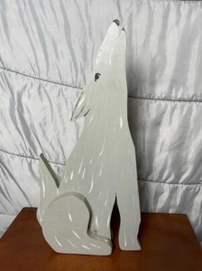 Handcrafted Wood Howling Wolf Coyote Painted Grey Yard Art Folk Art Dog Wolf