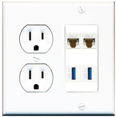 RiteAV 2 Port Cat6 2 USB3 Wall Plate Round Outlet [White]