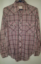 Vintage WRANGLER USA 70s pearl snap shirt 15 1/2 34 plaid cowboy western