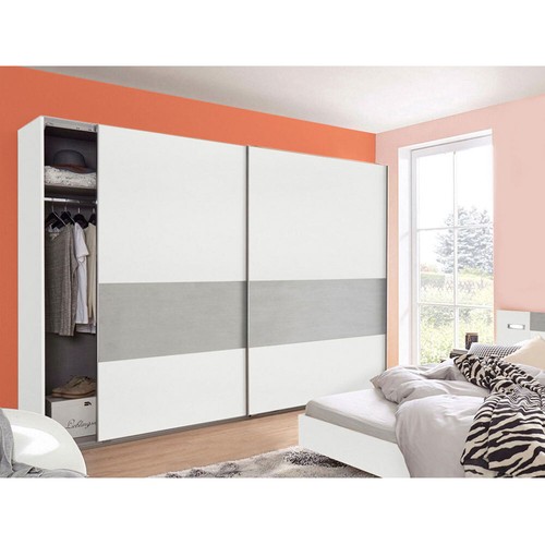 Schwebetürenschrank Angie Kleiderschrank 225x65x210cm Weiß Beton lichtgrau - Bild 3 von 3
