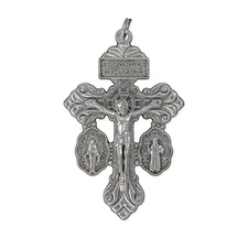 2" Pardon Crucifix with Miraculous + Benedictine Medals attached  (with O Ring)