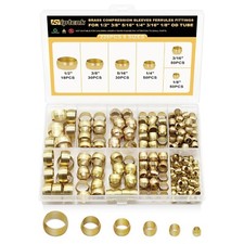 228PCS Brass Compression Sleeves Ferrules for Tube OD 1/2" 3/8" 5/16" 1/4" 3/16