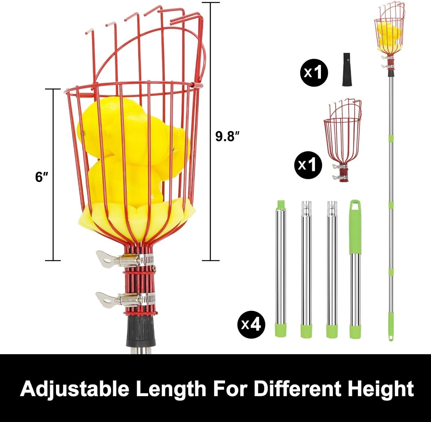 Fruit Picker Tool Fruit Picker with Basket and Pole Easy to Assemble