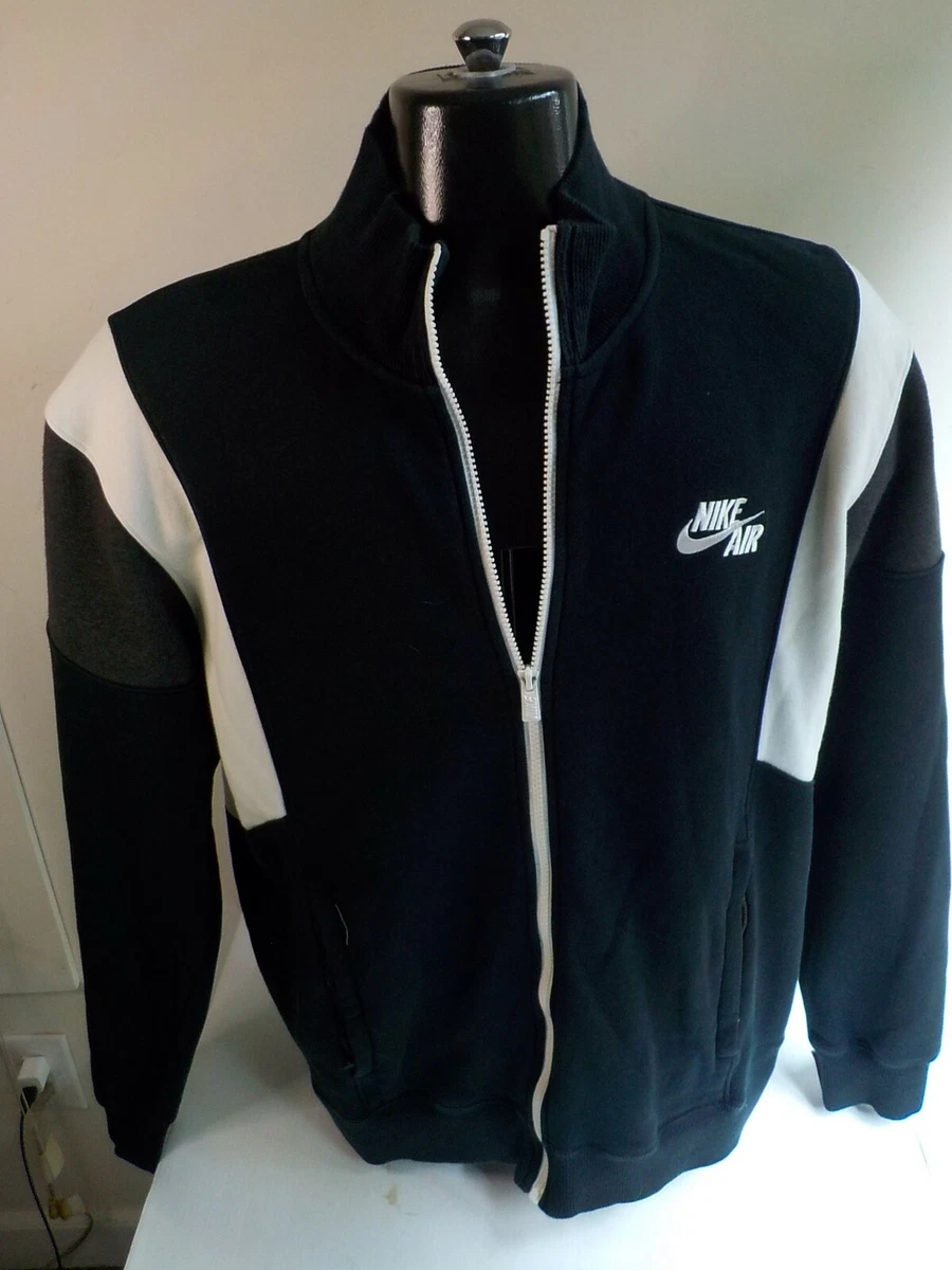 NIKE AIR Full Zip Two Tone Fleece Jacket Black White Cotton Poly SZ XL