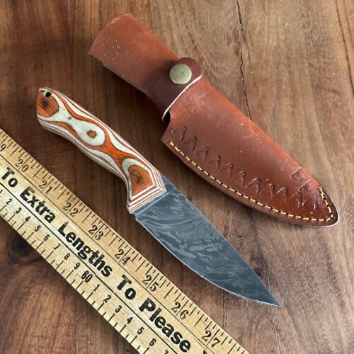Handmade Damascus Fixed Blade Knife W/Sheath Wood Handle Drop Point