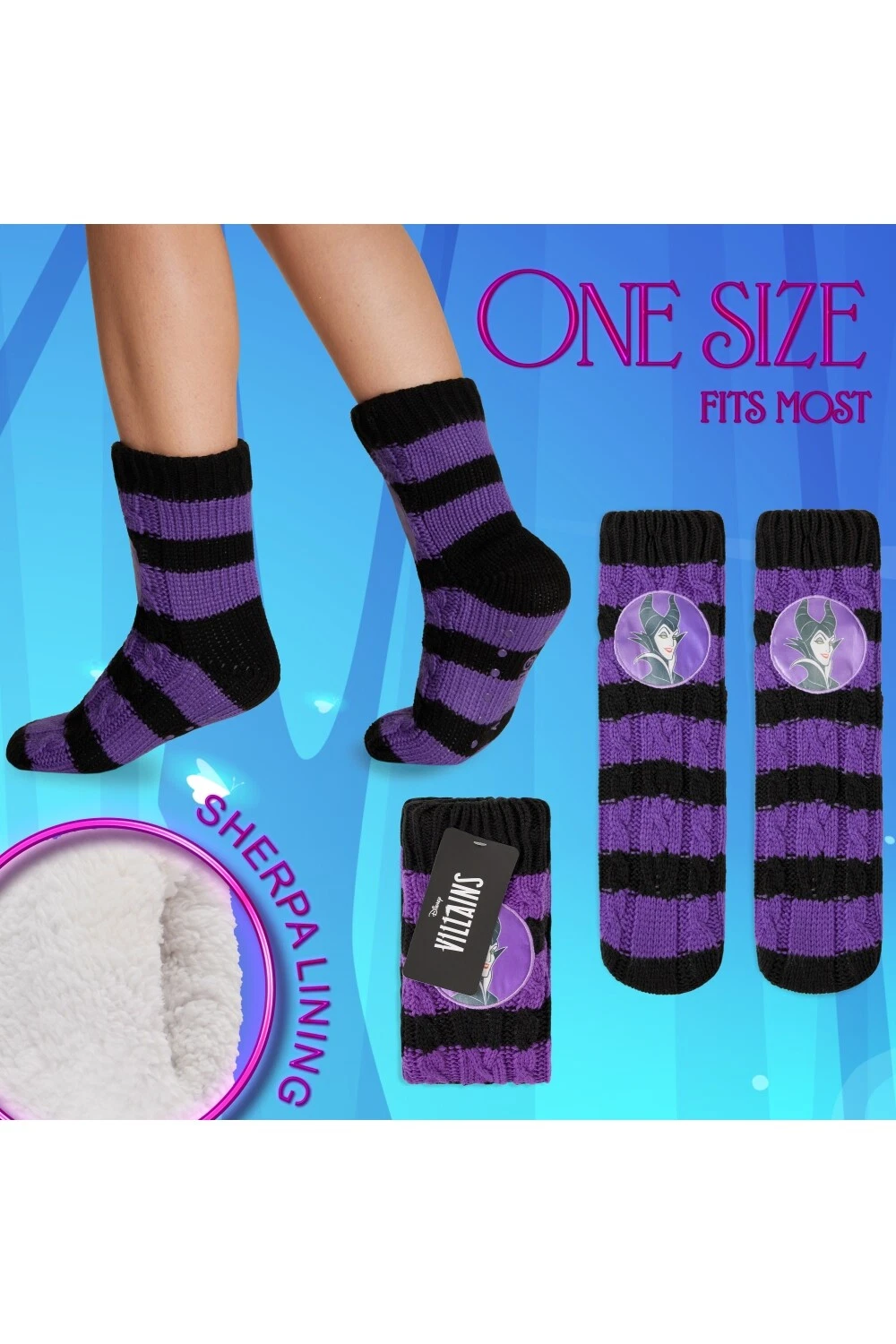 DISNEY Womens Maleficent Warm Fluffy Calf Socks