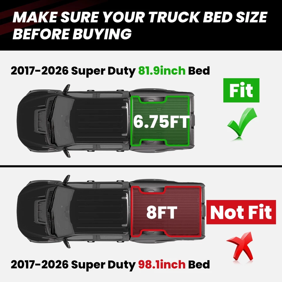 6.75FT Truck Bed Mat for Ford F-250 F-350 F-450 2017-2026 Heavy Duty Cargo Mat Foto 2 de 4