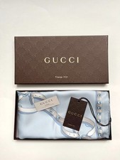 New Unisex Gucci Scarf with Gift Box GG Logo Straps Chains Brown Blue Silk Wrap