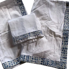 Set of 3 American Pillowcase Pillow Shams 2 King 1 Euro Cotton White Gray Blue
