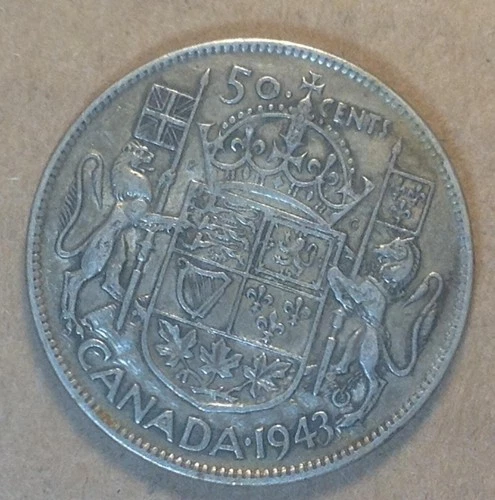 Old New World .800 Silver Coin Lot 1943 Canada Canadian 50 Cents .300 ASW KM#36