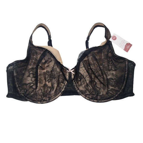 Cacique Modern Lace Black Lightly Lined Underwire Bra Size 46DD - Picture 2 of 8